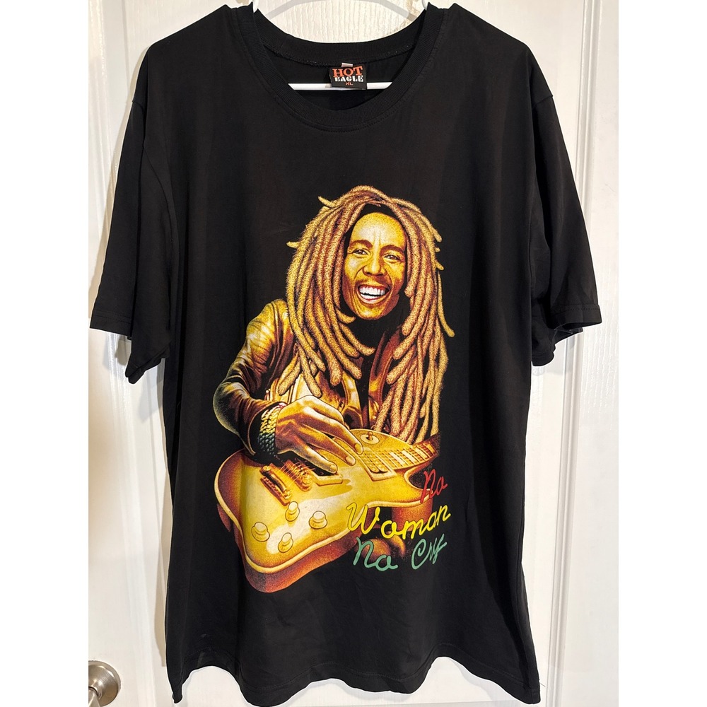 Bob Marley XL Black T-Shirt No Woman No Cry Hot Eagle Two-Sided Band Tee Rare